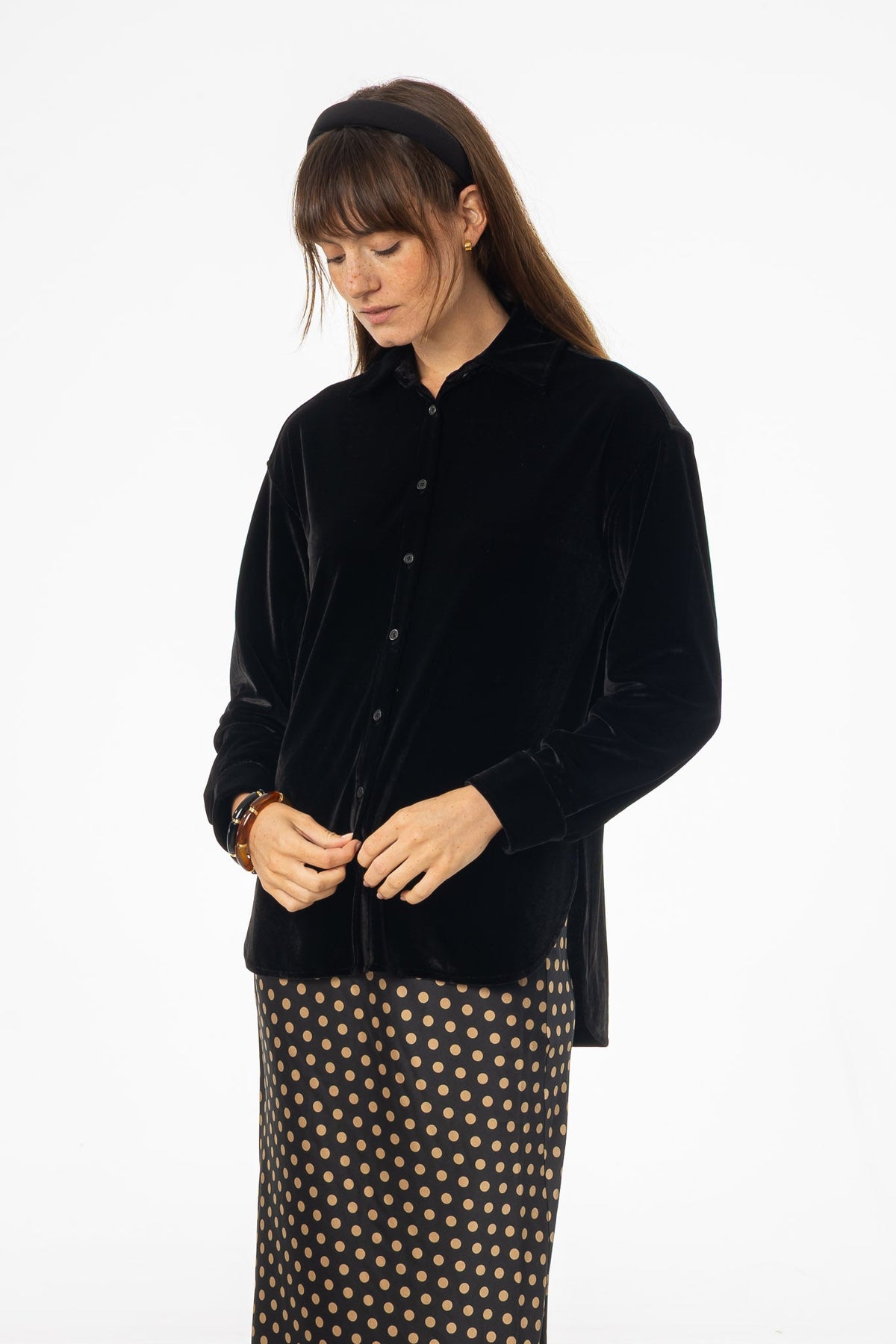 Black Oversized Velour Blouse