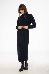 Black Ribbed Knit Turtleneck Maxi Dress
