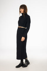 Black Ribbed Knit Turtleneck Maxi Dress