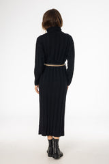 Black Ribbed Knit Turtleneck Maxi Dress