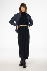 Black Ribbed Knit Turtleneck Maxi Dress