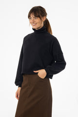 Black Ribbed Turtleneck Sweatshirt