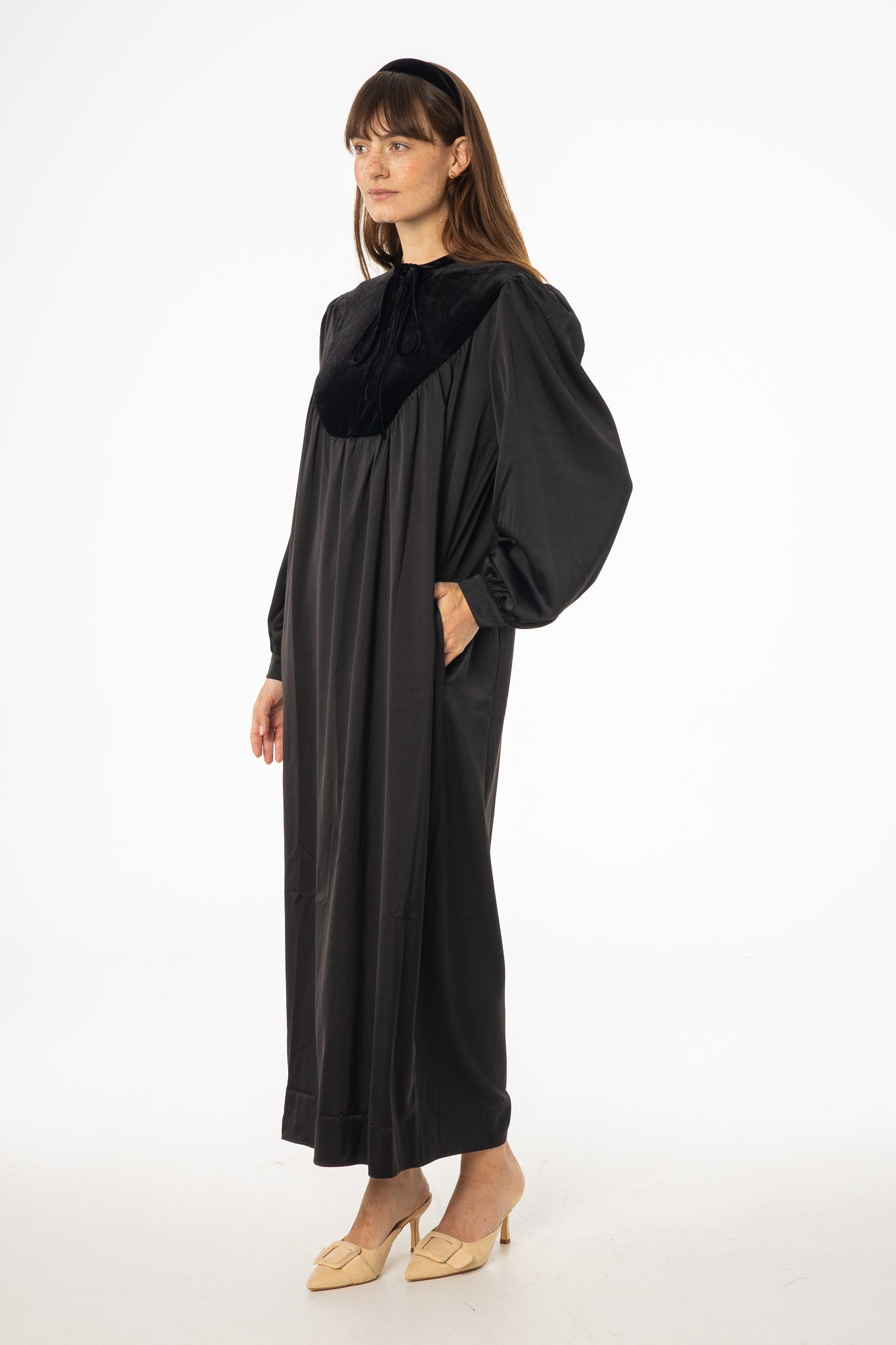 Black Velour Yoke Maxi Dress