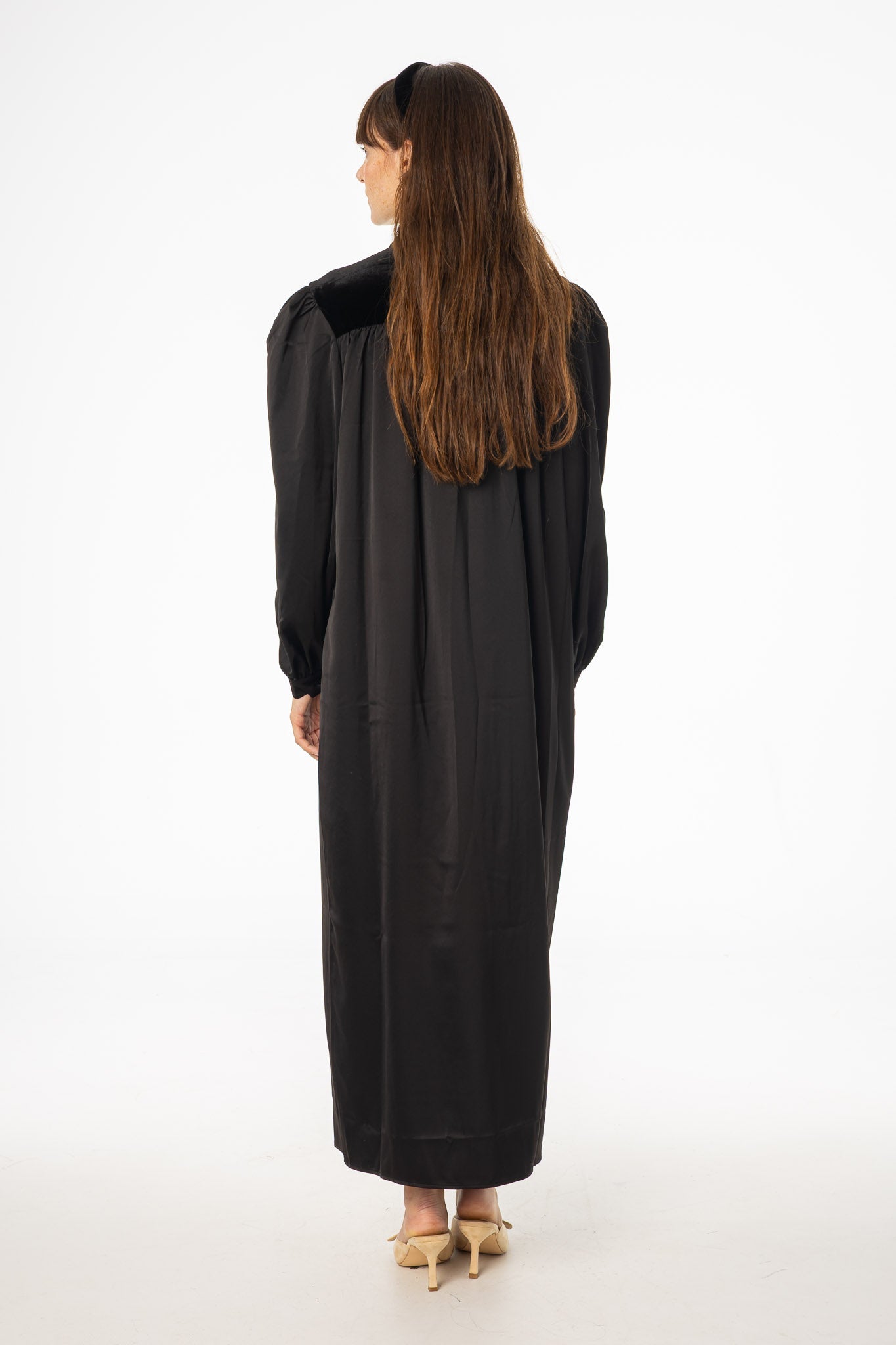 Black Velour Yoke Maxi Dress
