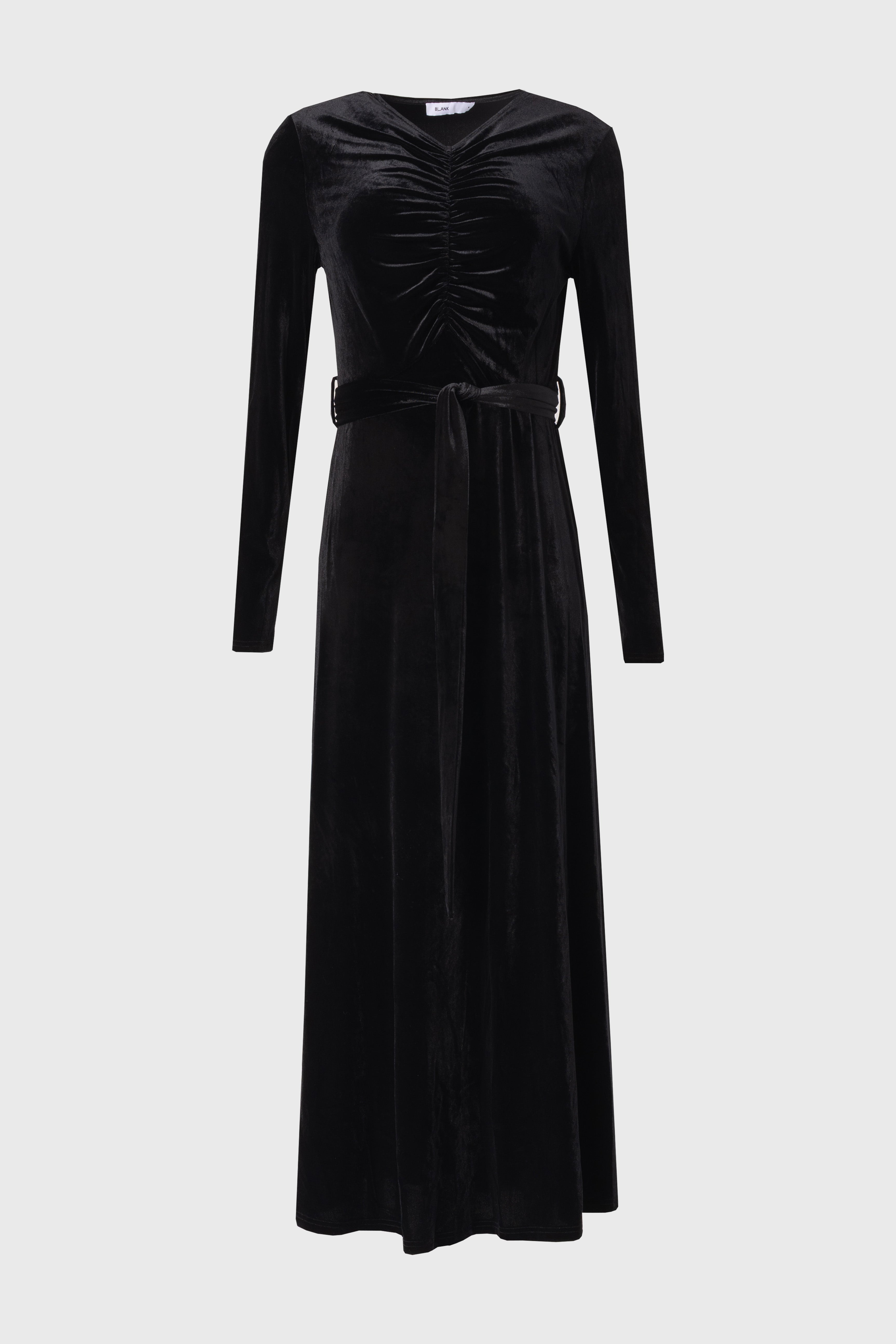 Black Ruched Velour Maxi Dress