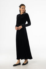 Black Ruched Velour Maxi Dress