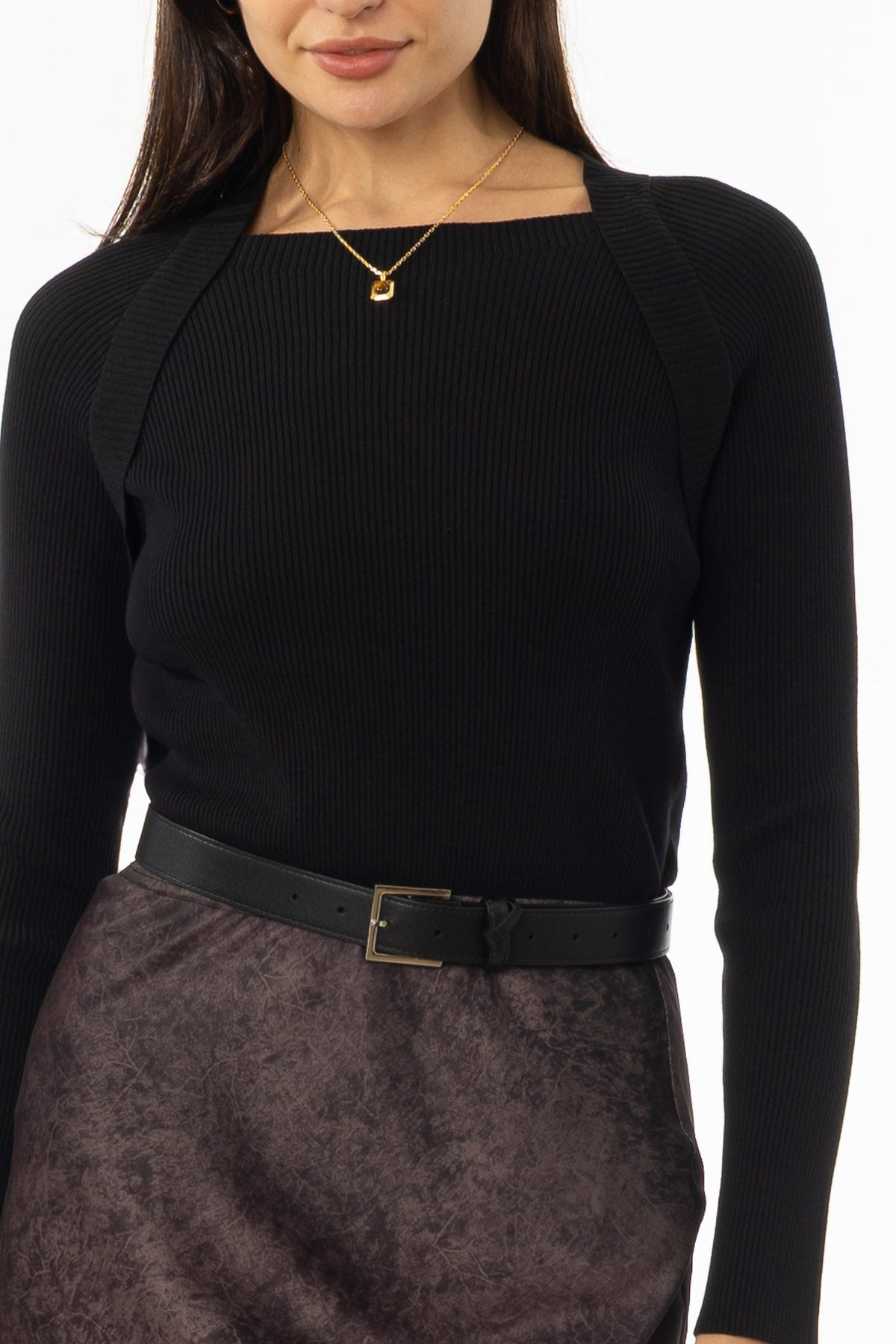 Black Faux Shrug Knit Top