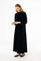 Black Flared Hem Velvet Maxi Dress