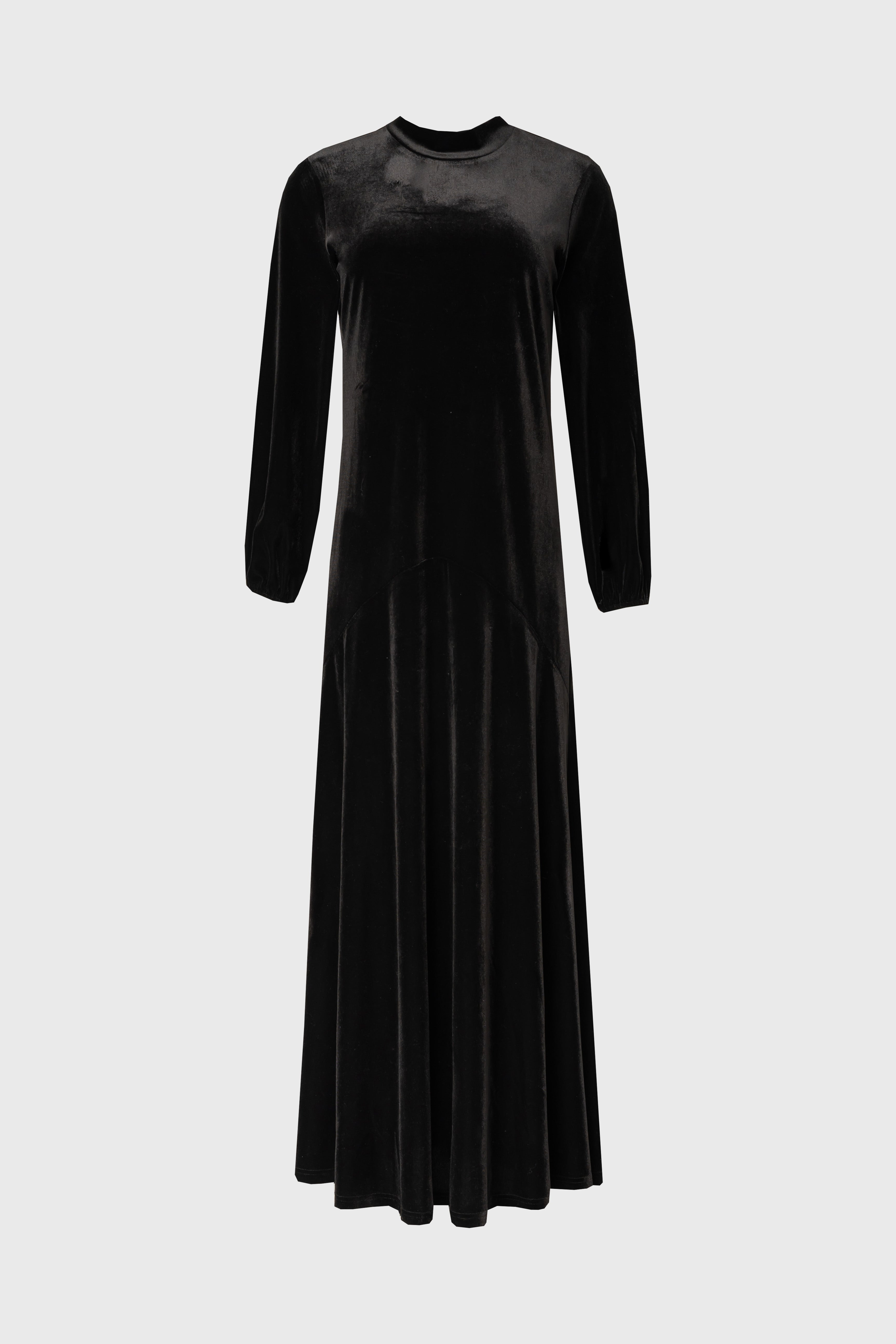 Black Flared Hem Velvet Maxi Dress