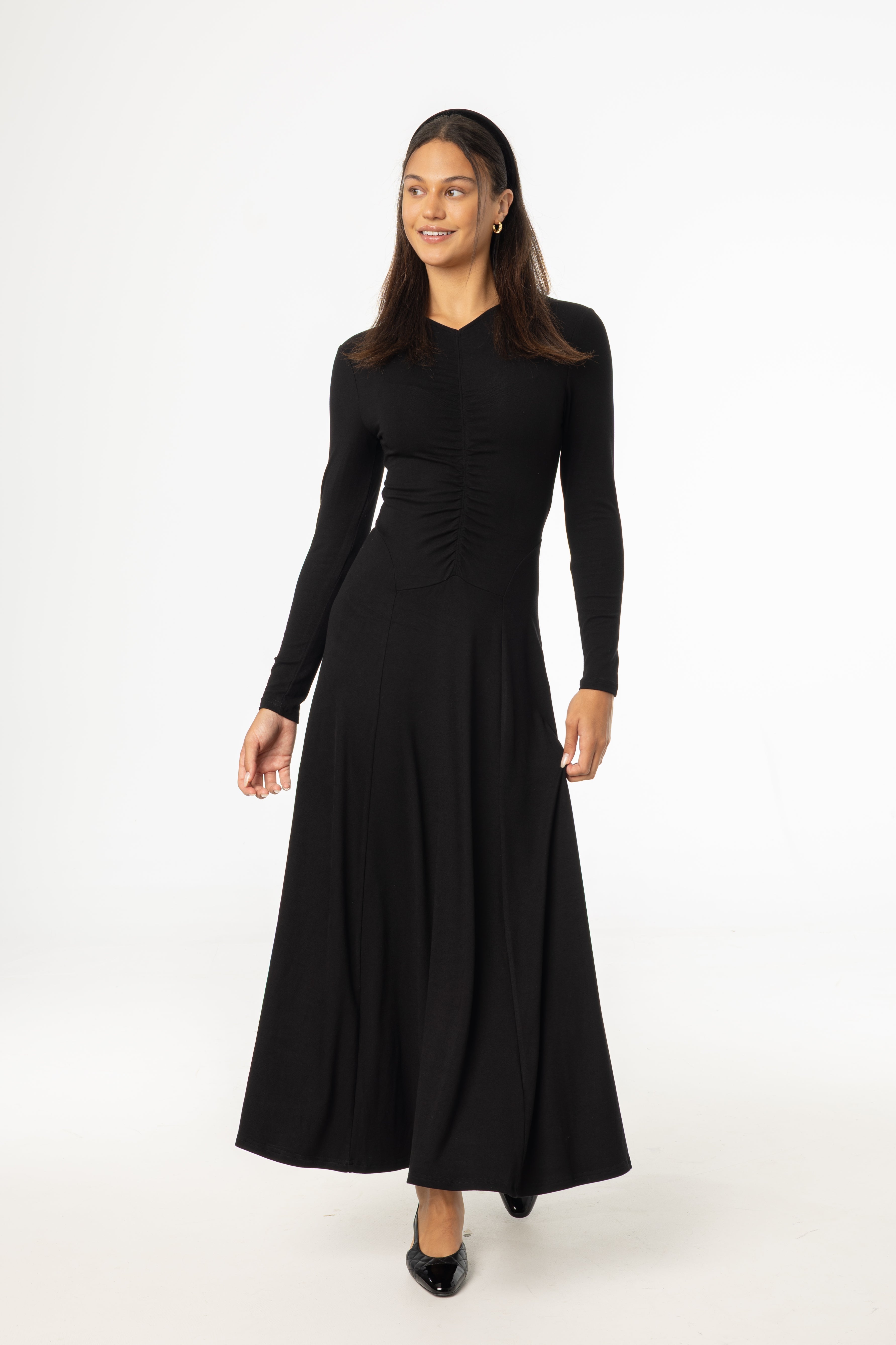 Black Front Ruched Maxi Dress