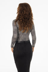 Black Houndstooth Printed Turtleneck Top