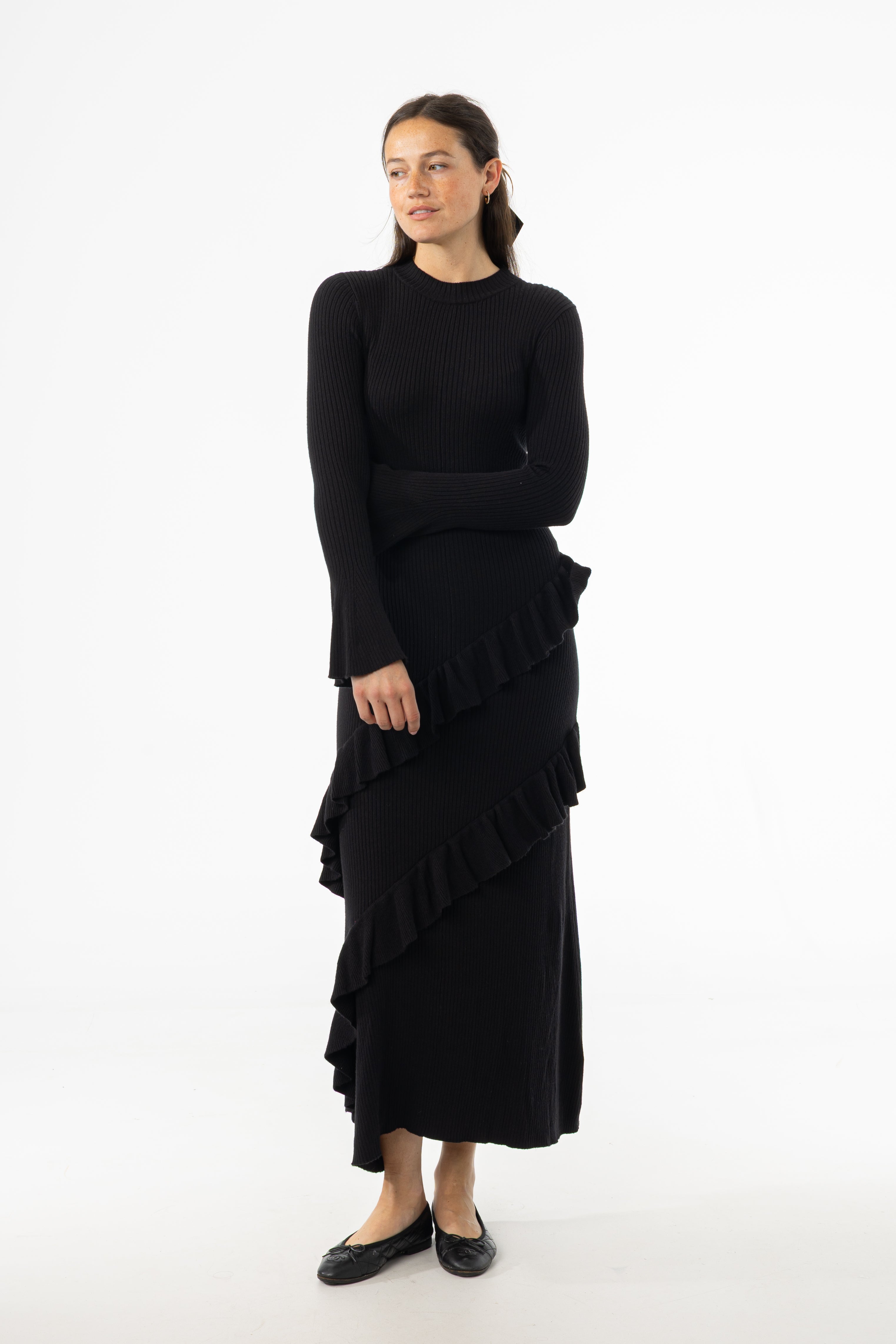 Black Ruffle Knit Dress