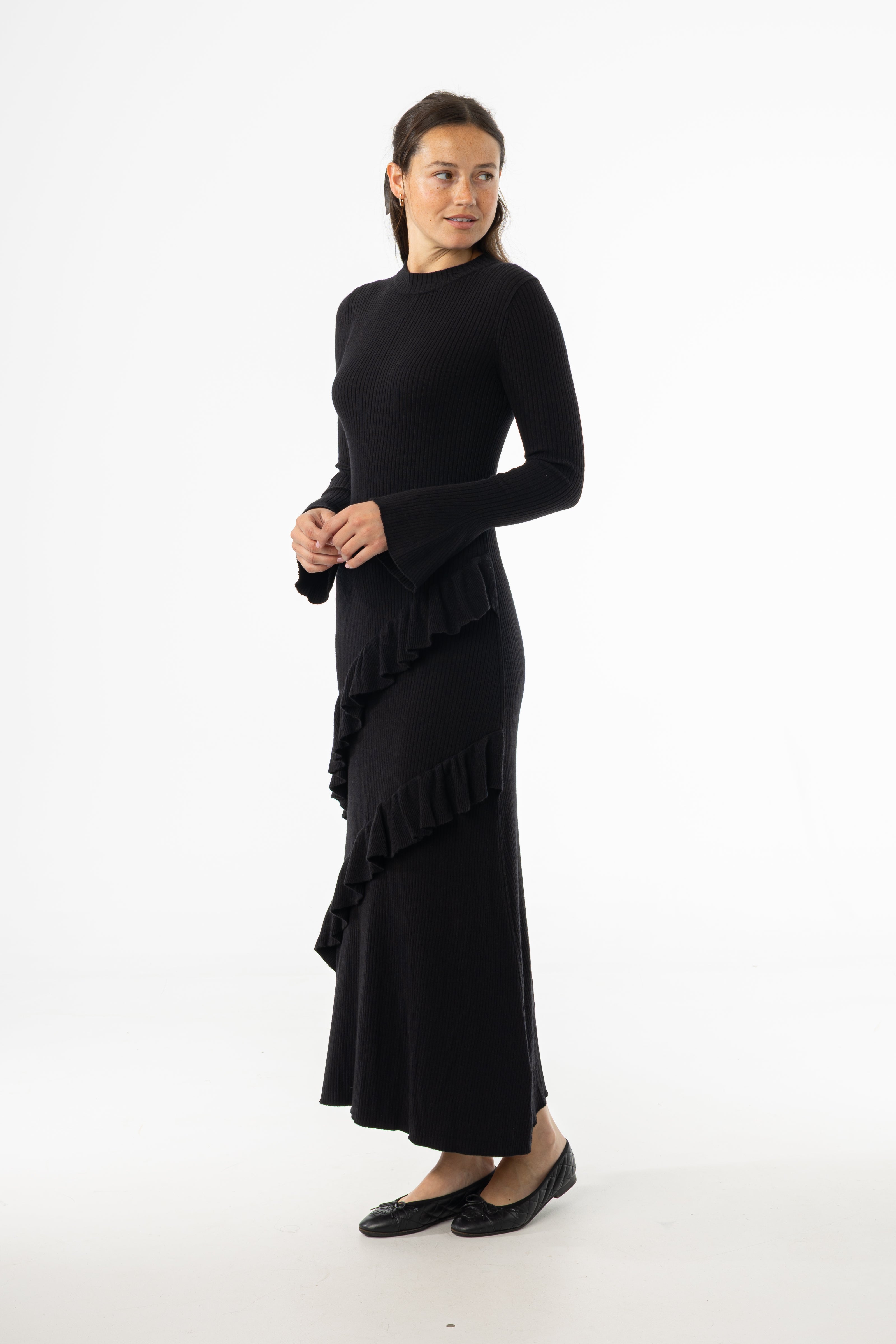 Black Ruffle Knit Dress