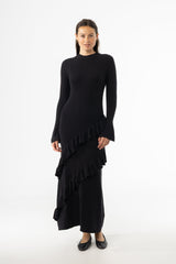 Black Ruffle Knit Dress