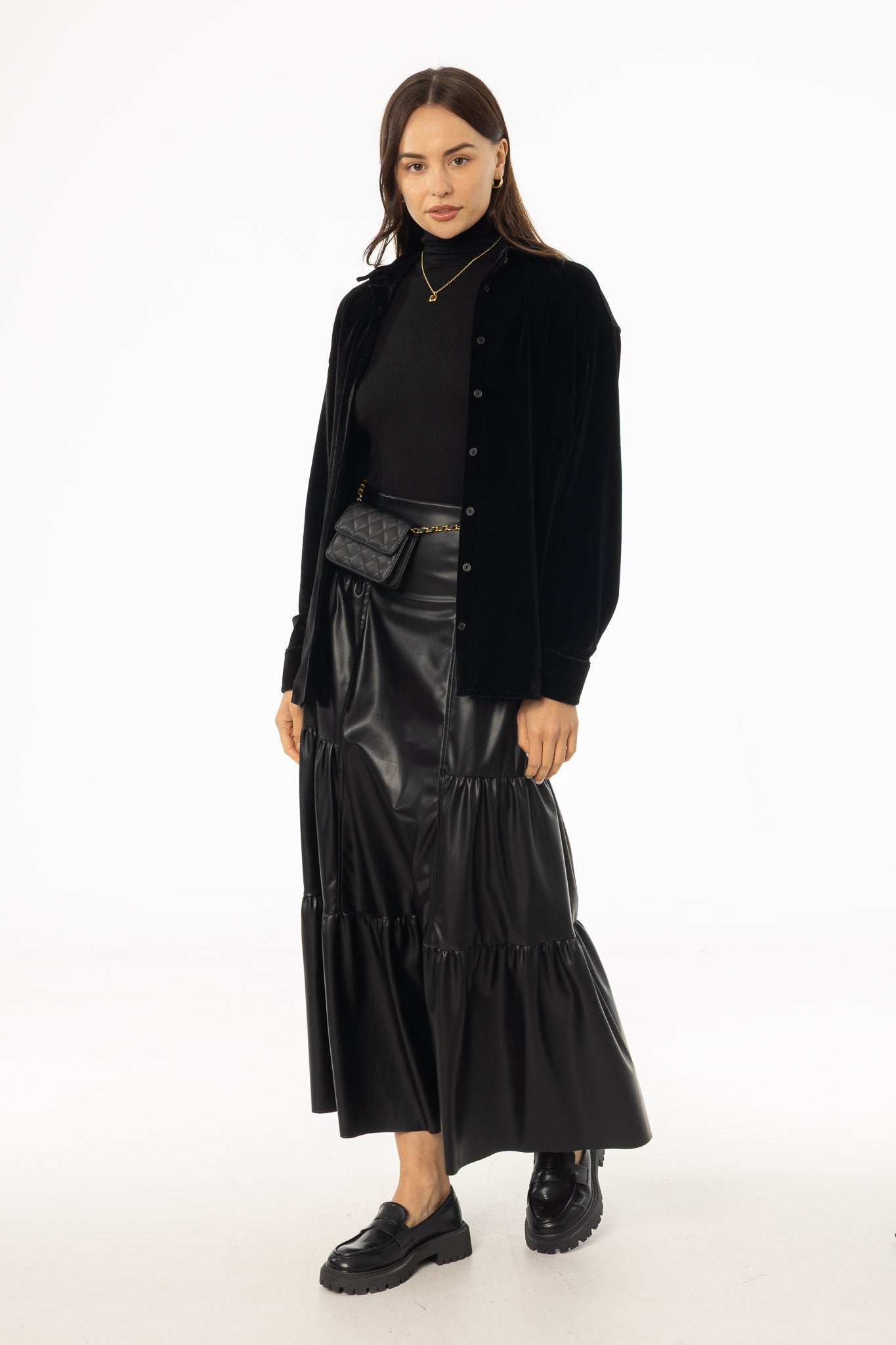 Black Layered Faux Leather Skirt