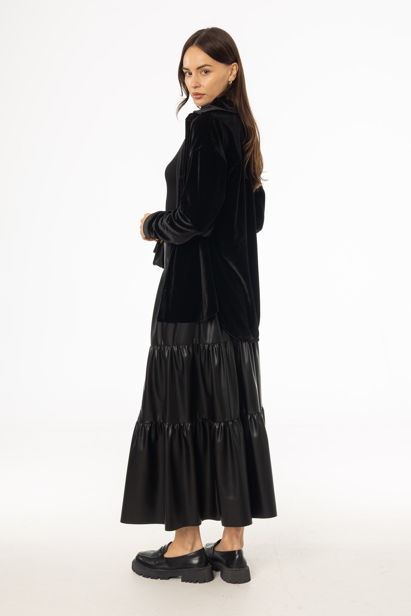 Black Layered Faux Leather Skirt