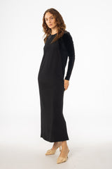 Black Mixed Fabric Maxi Dress