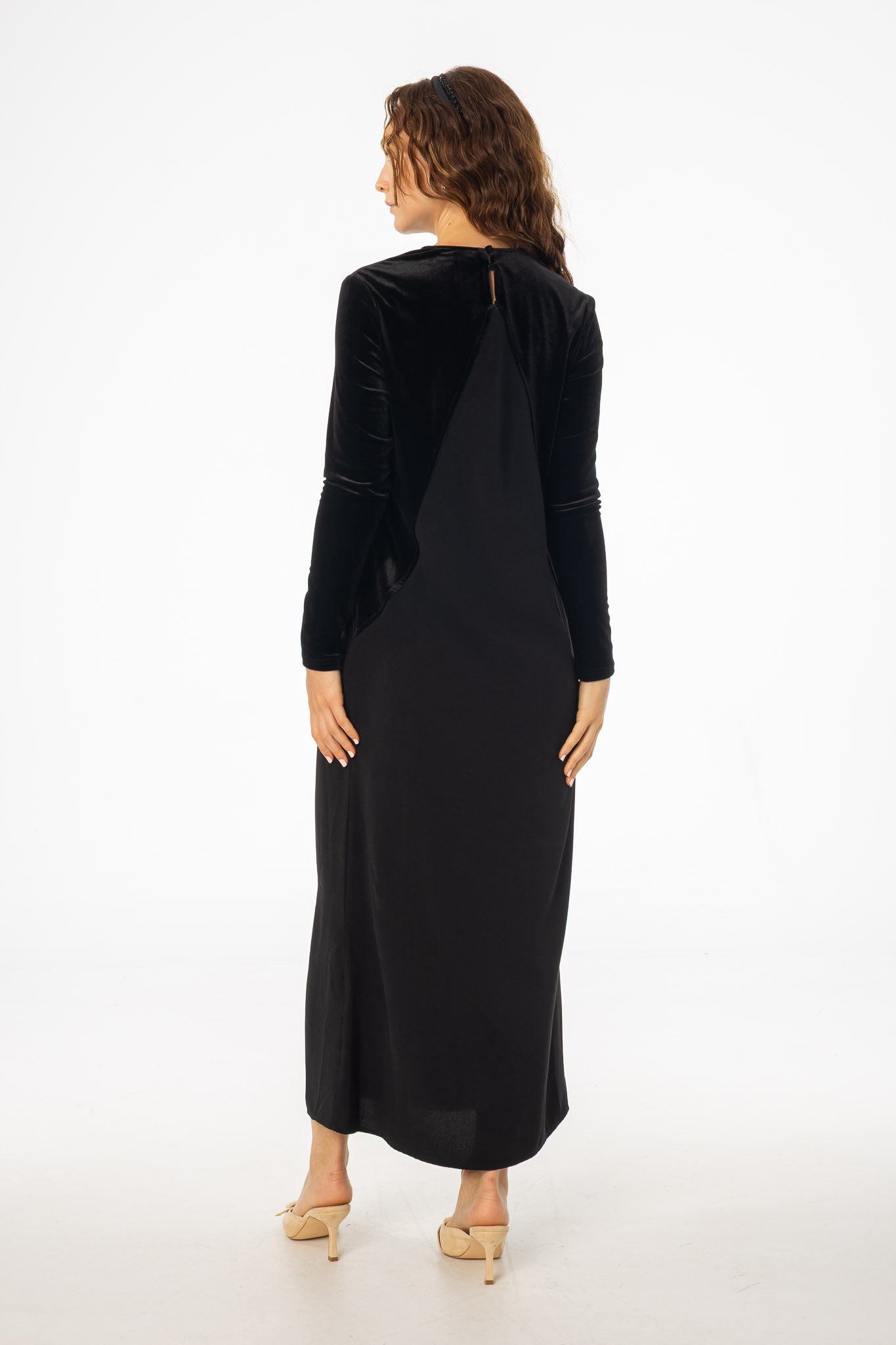 Black Mixed Fabric Maxi Dress