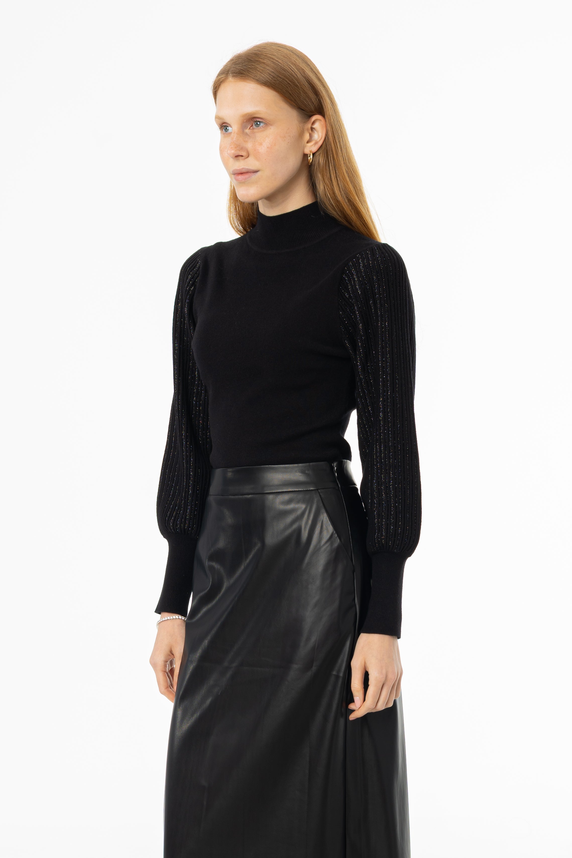 Black Sparkle Balloon Sleeve Sweater