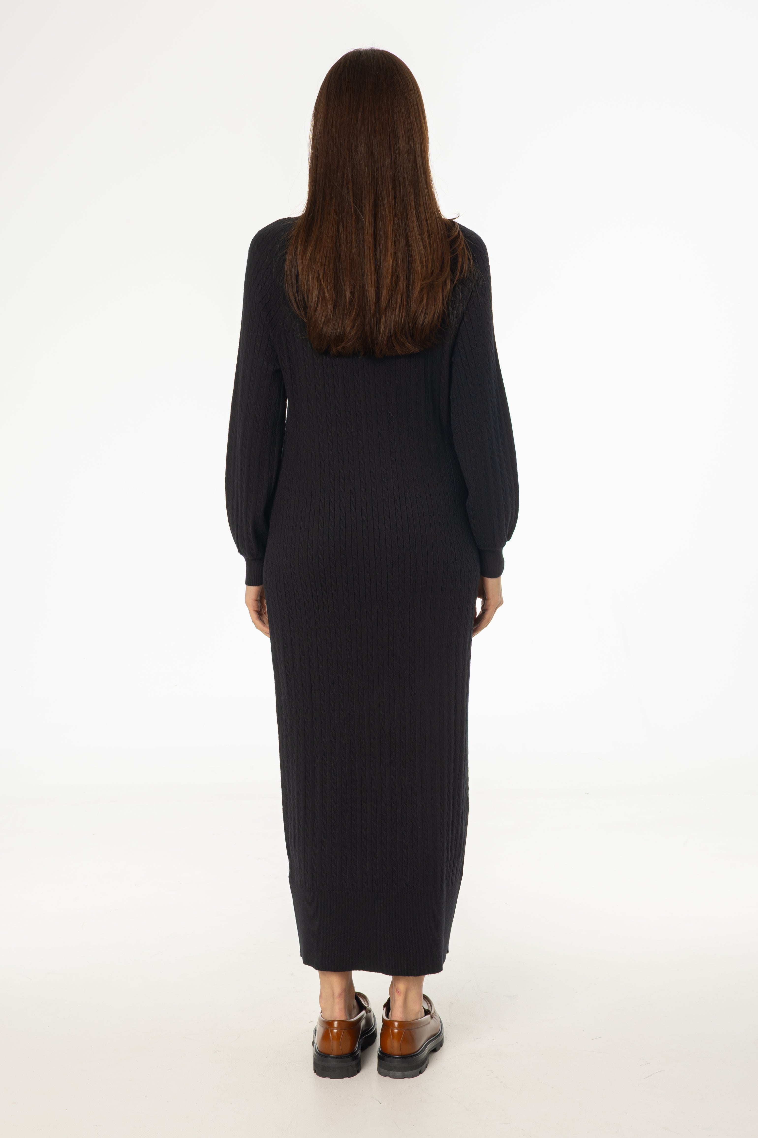 Black Turtleneck Cable Knit Maxi Dress