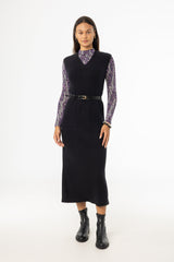 Black V Neck Knit Maxi Dress