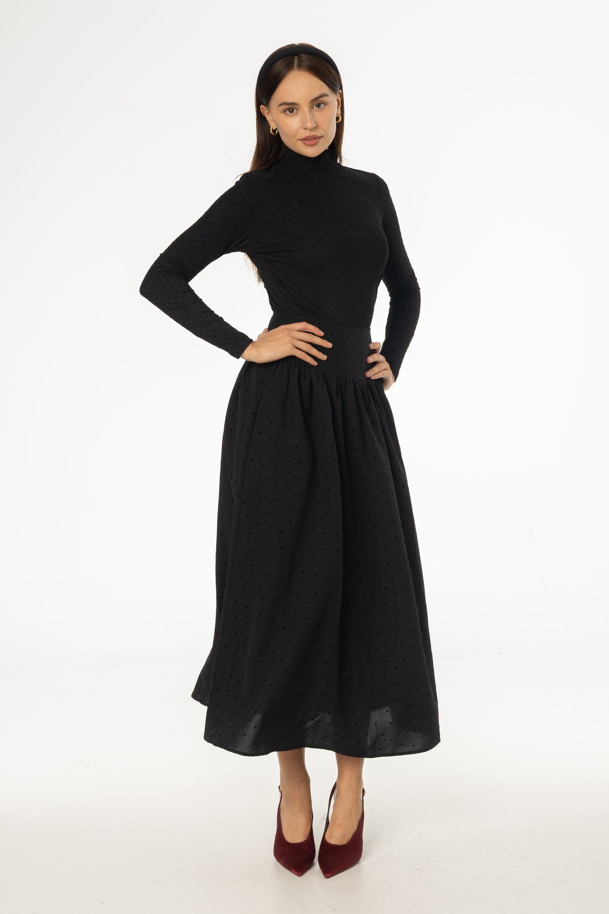 Black Velvet Dot Maxi Skirt