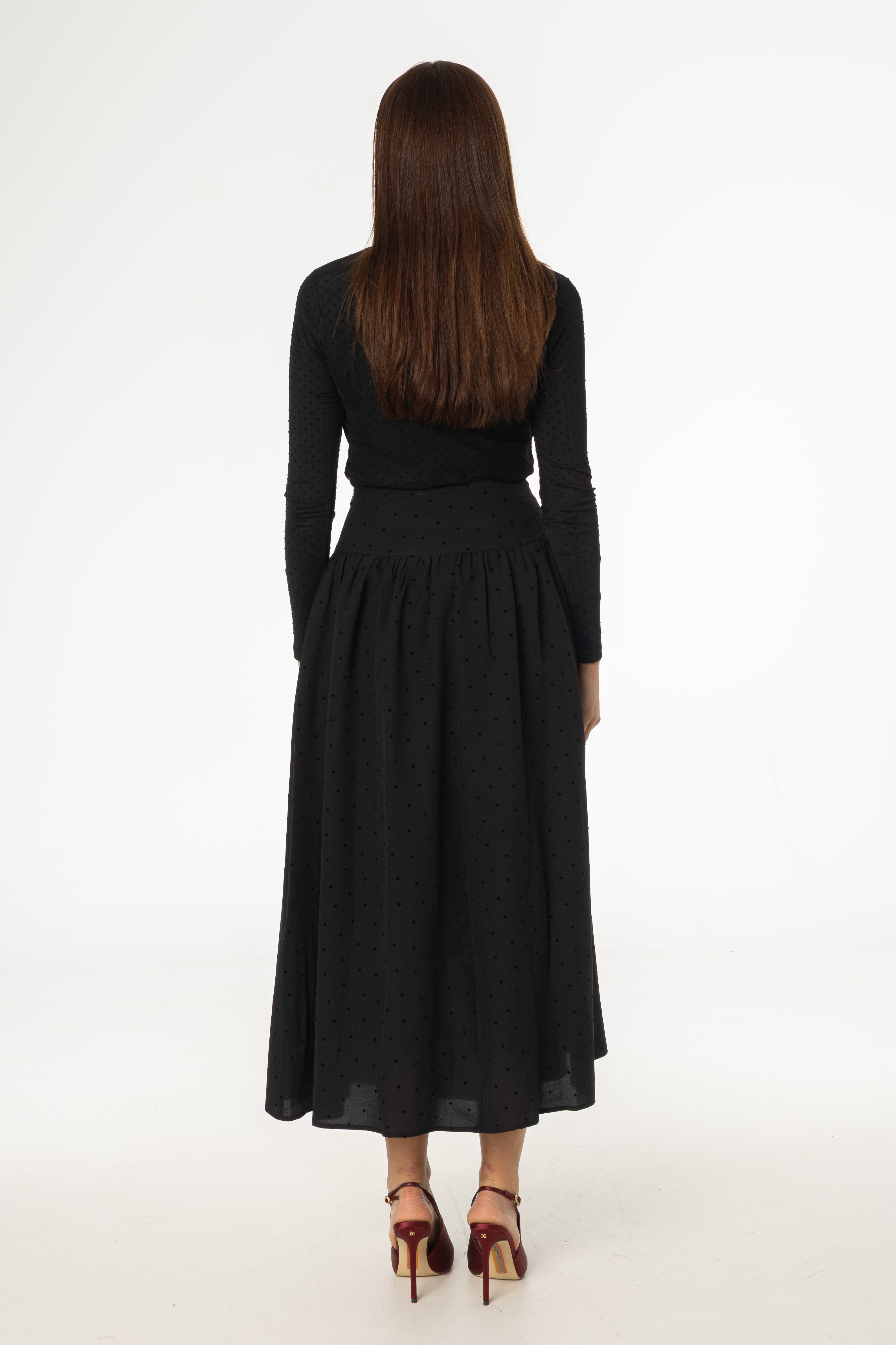 Black Velvet Dot Maxi Skirt