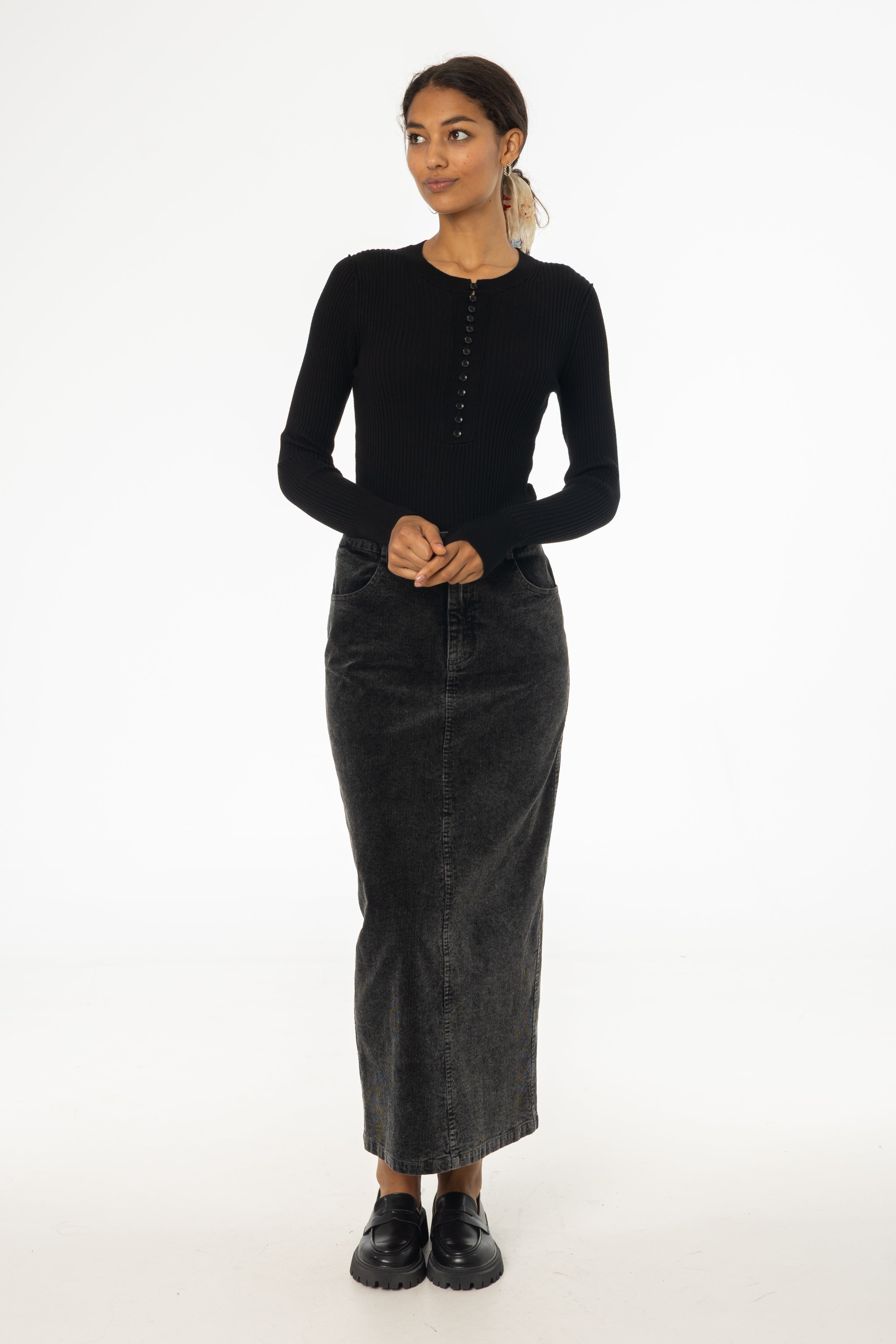 Black Wash Corduroy Skirt