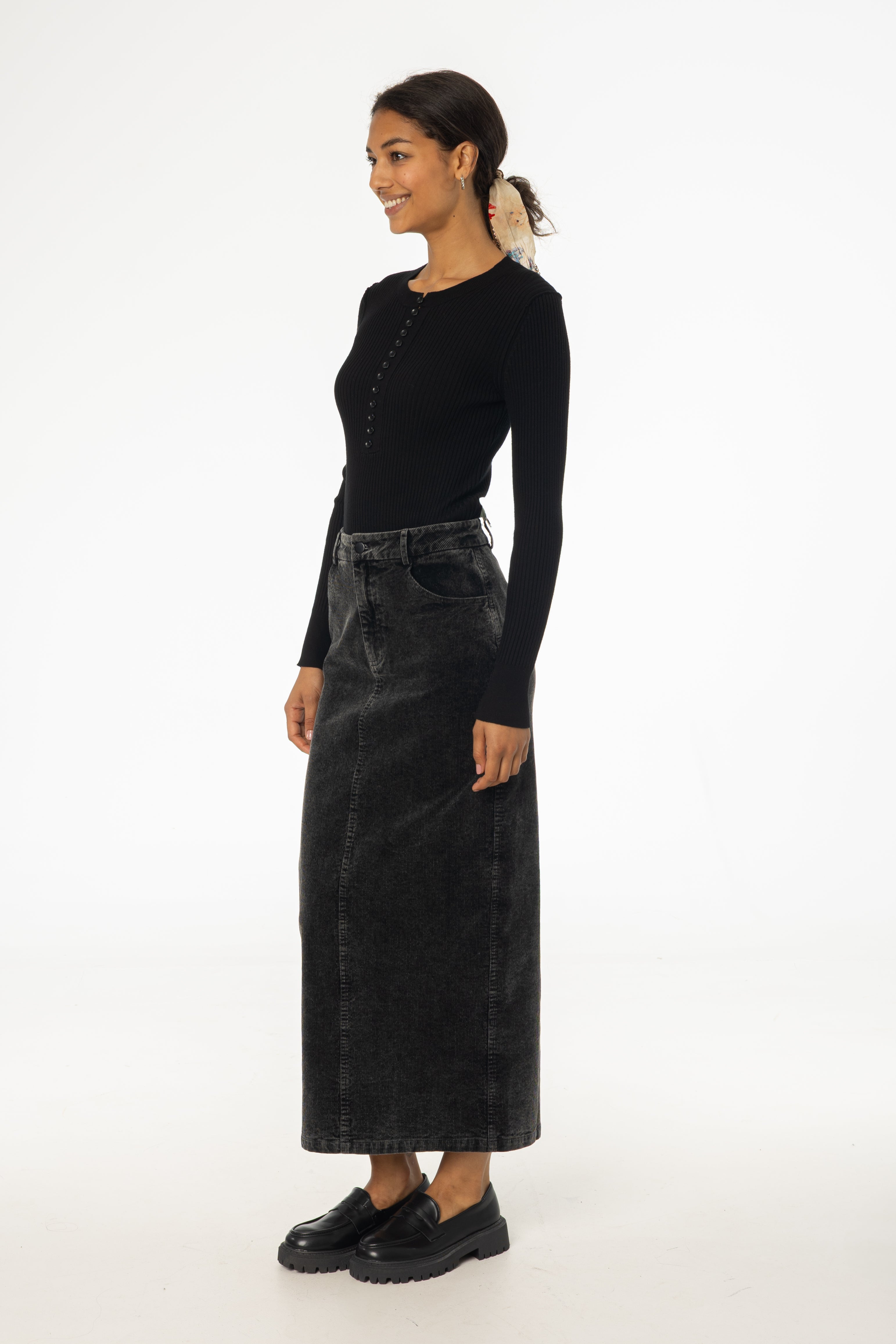 Black Wash Corduroy Skirt
