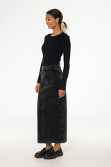 Black Wash Corduroy Skirt