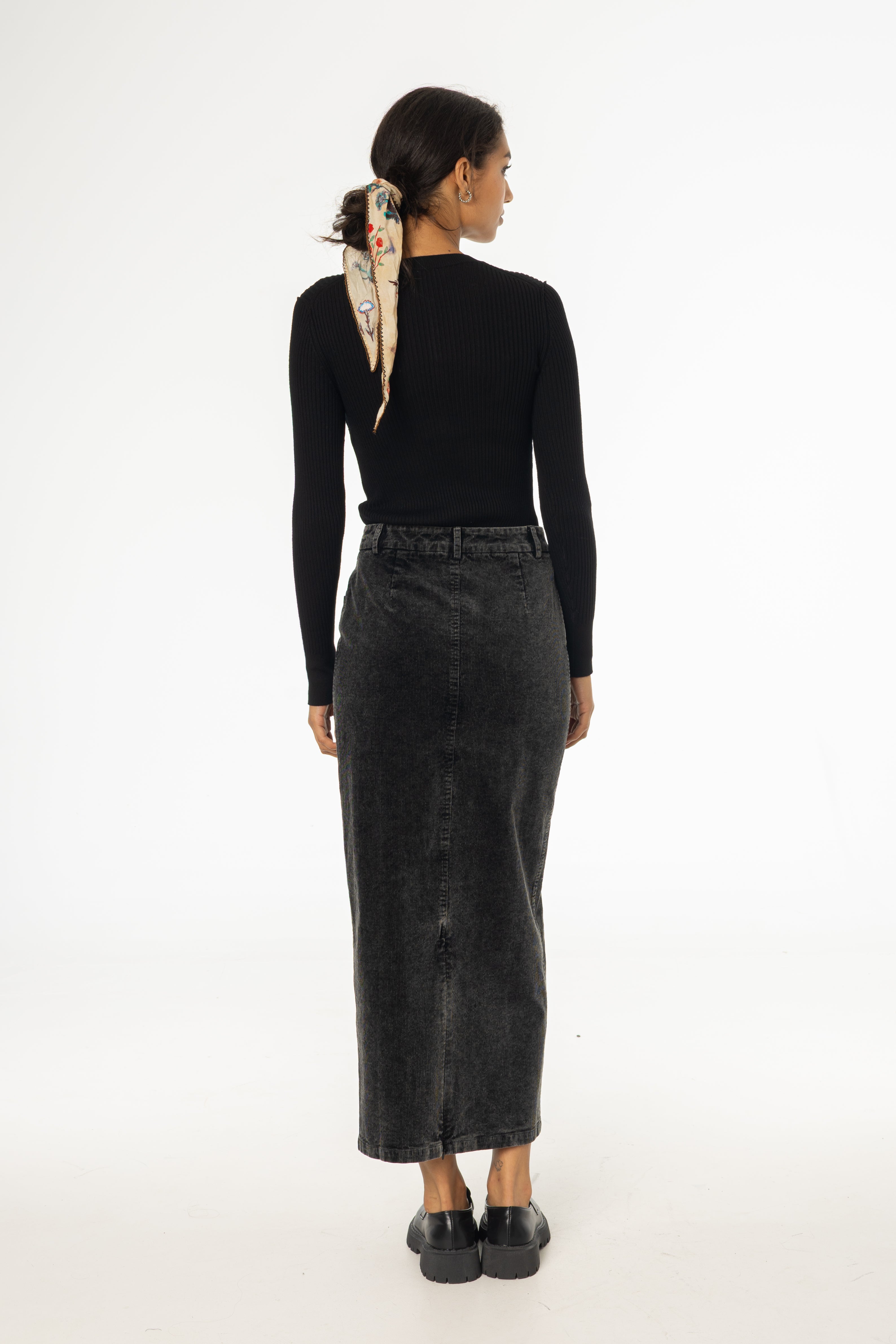 Black Wash Corduroy Skirt