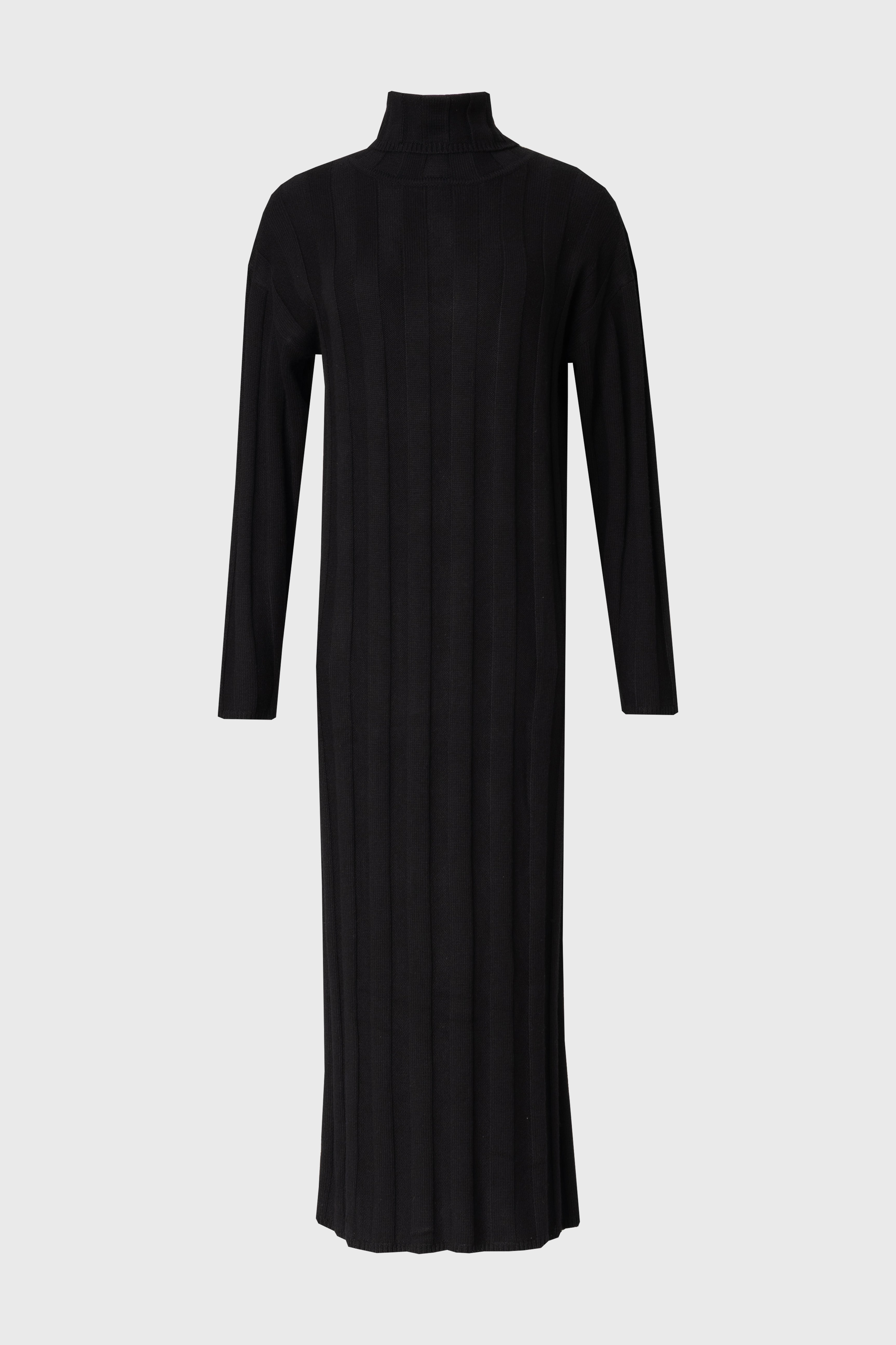Black Ribbed Knit Turtleneck Maxi Dress