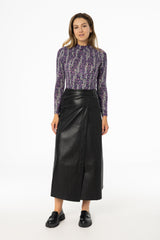 Black Wrap Vegan Leather Maxi Skirt