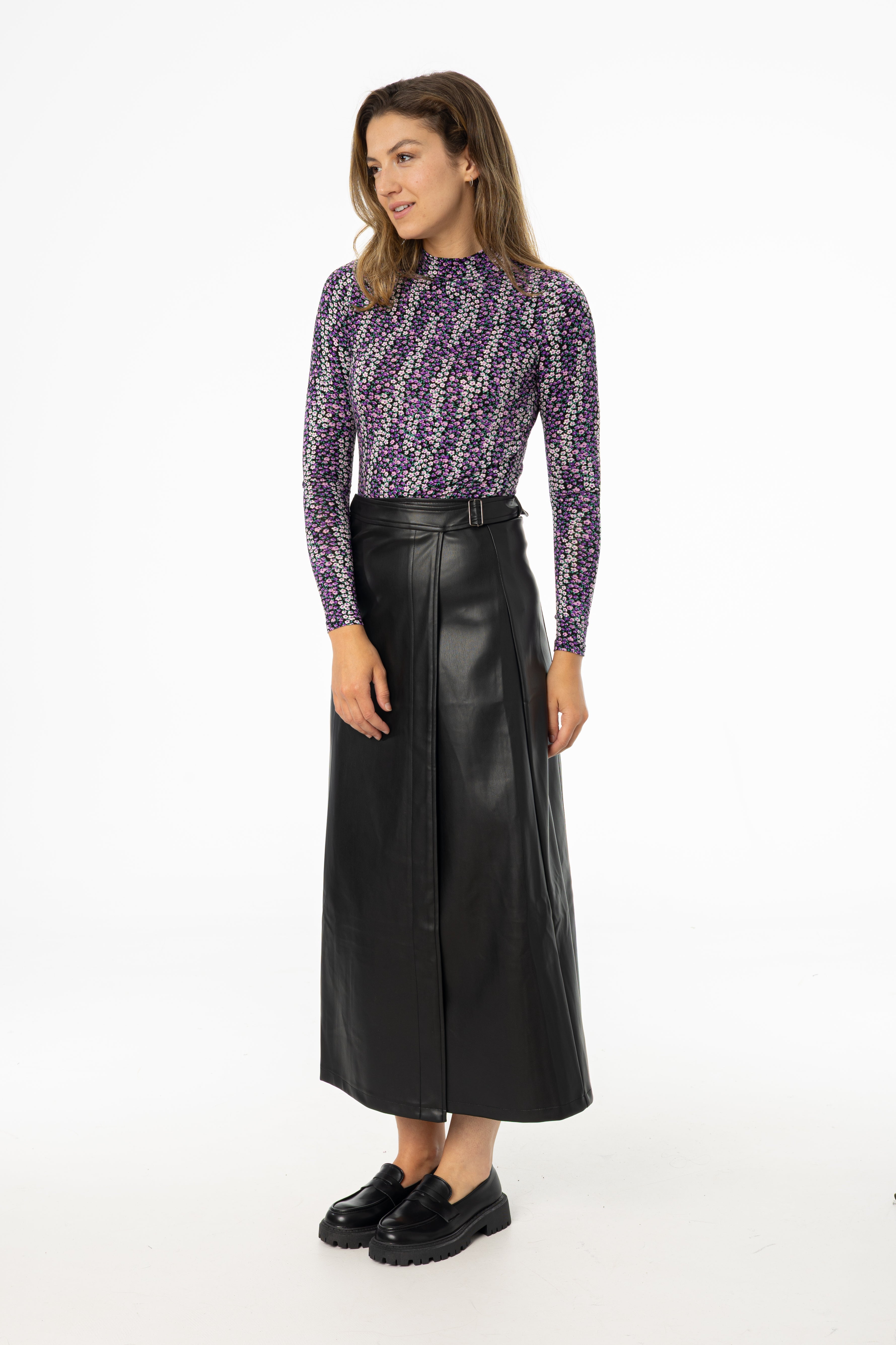 Black Wrap Vegan Leather Maxi Skirt