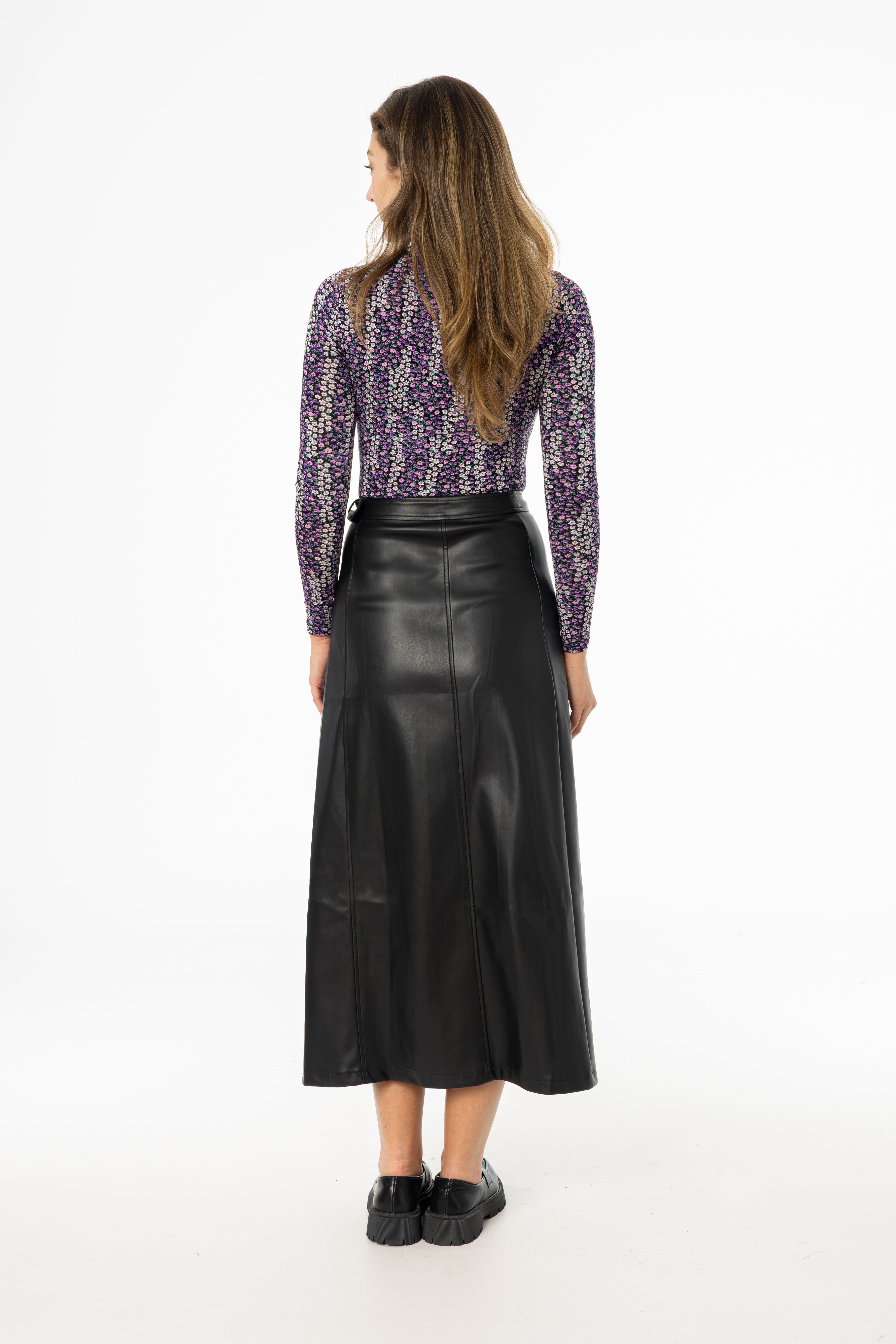 Black Wrap Vegan Leather Maxi Skirt