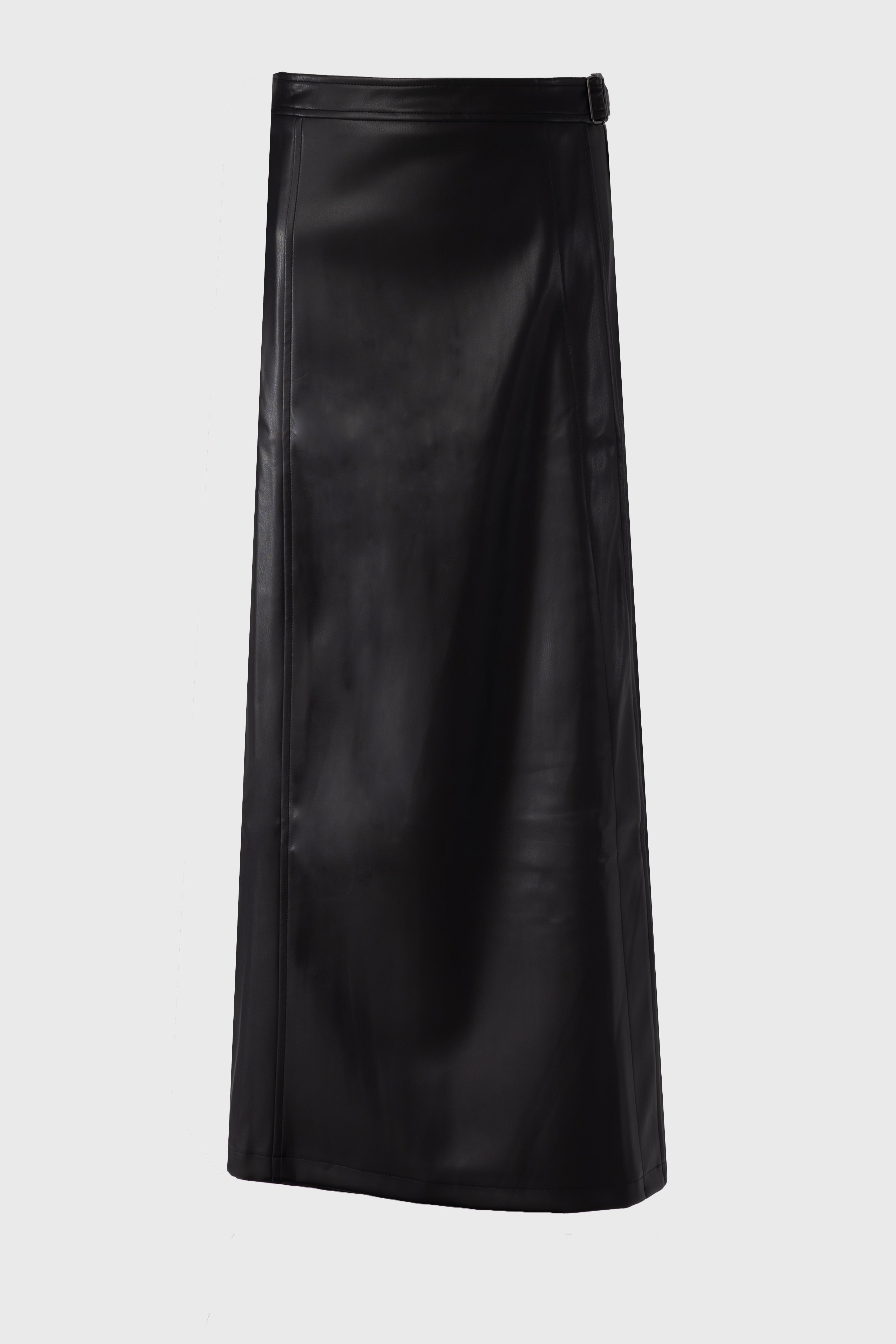 Black Wrap Vegan Leather Maxi Skirt