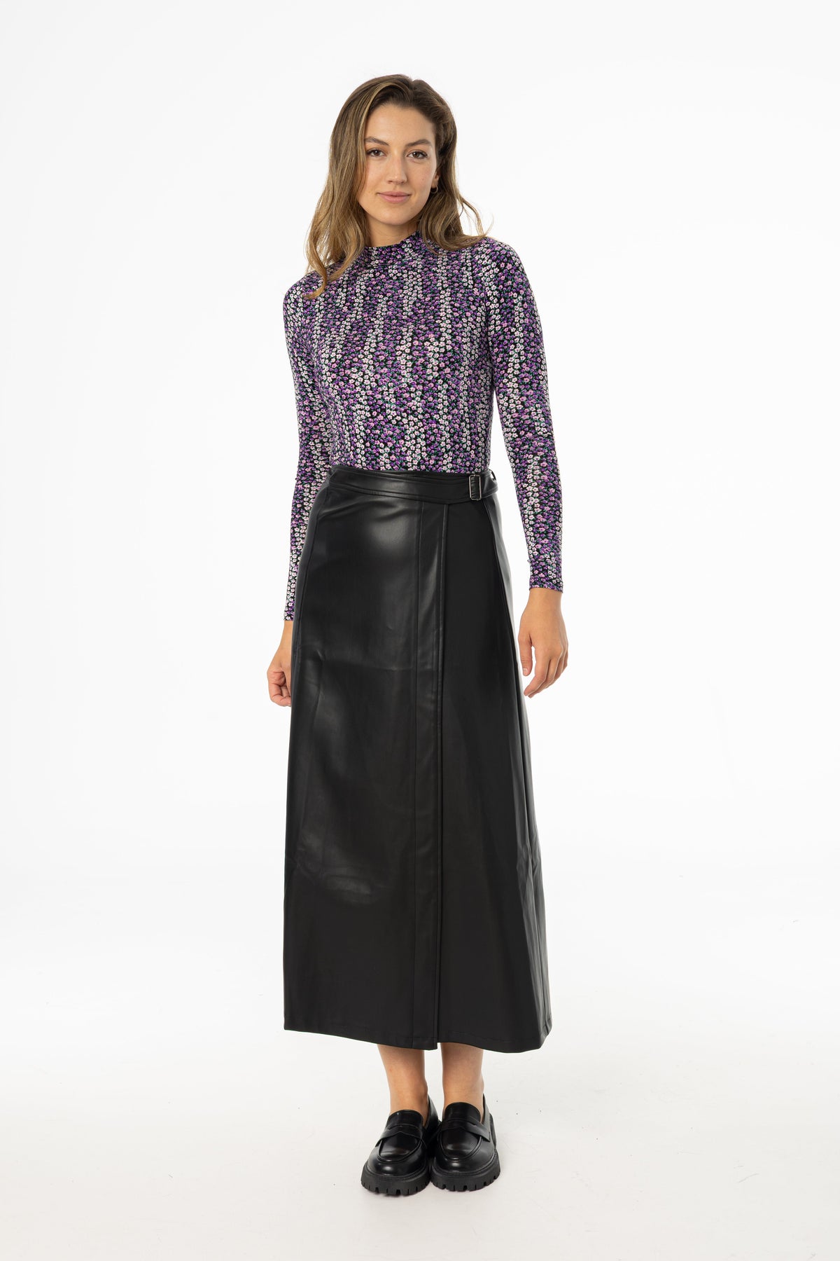 Black Wrap Vegan Leather Maxi Skirt