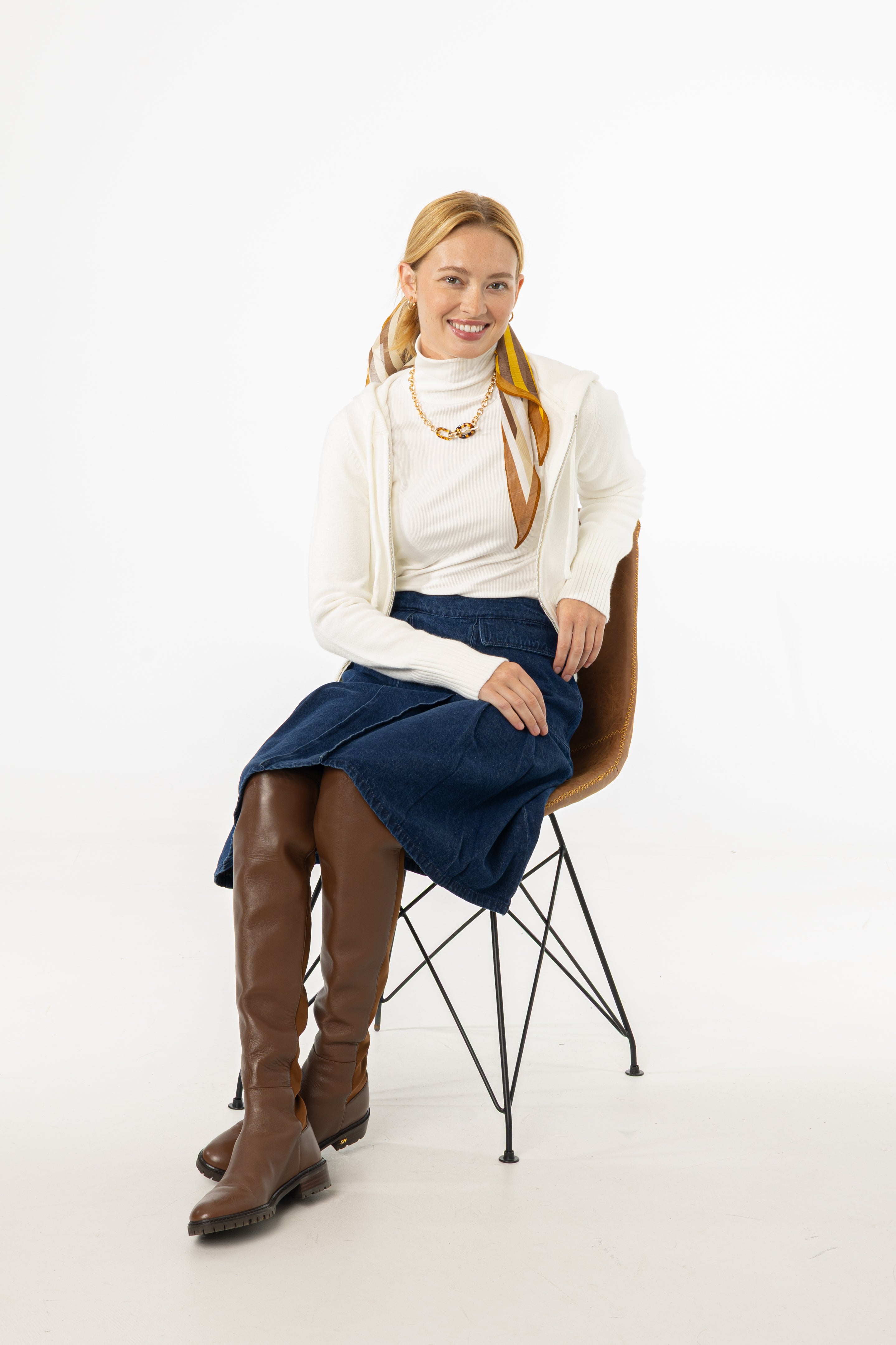 Blue Half Pleat Cargo Denim Skirt