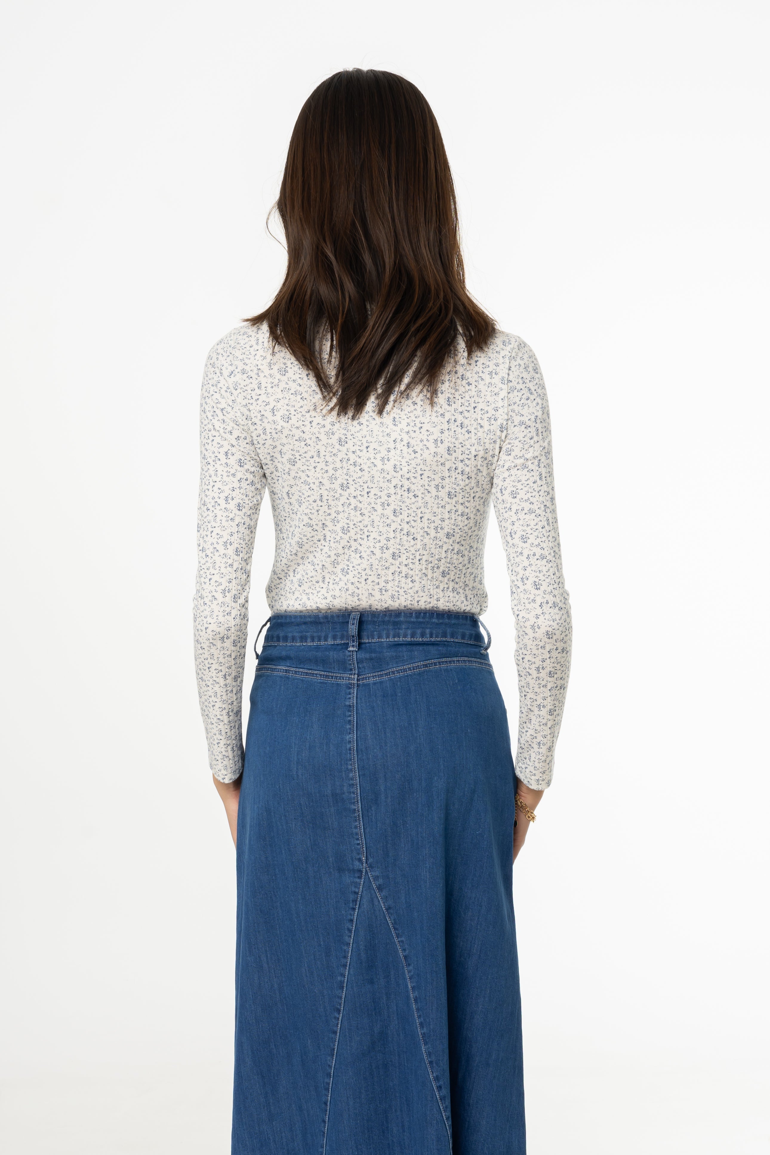 Blue Ditsy Floral Printed Round Neck Tee