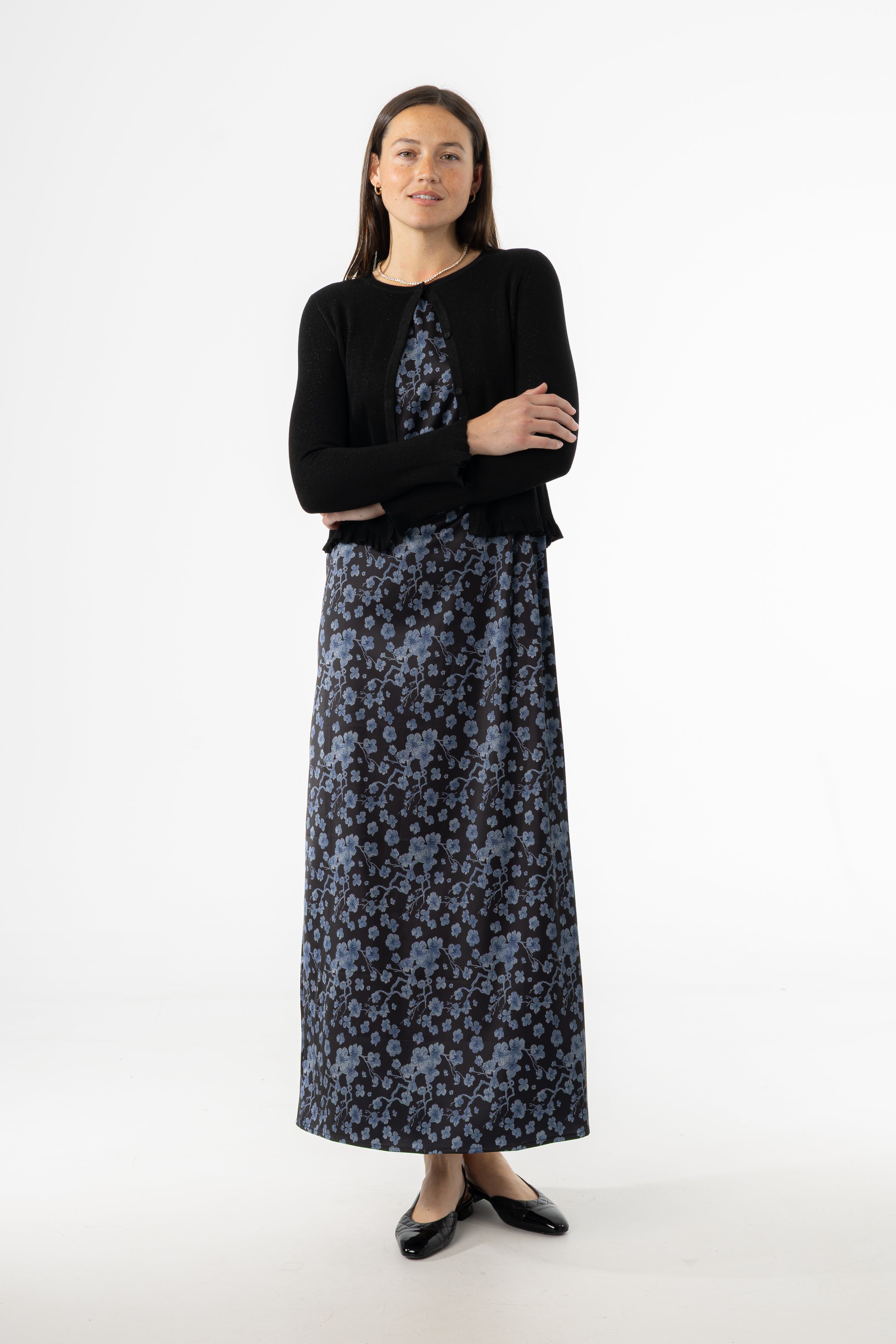 Blue Floral Printed A-Line Slip Jumper