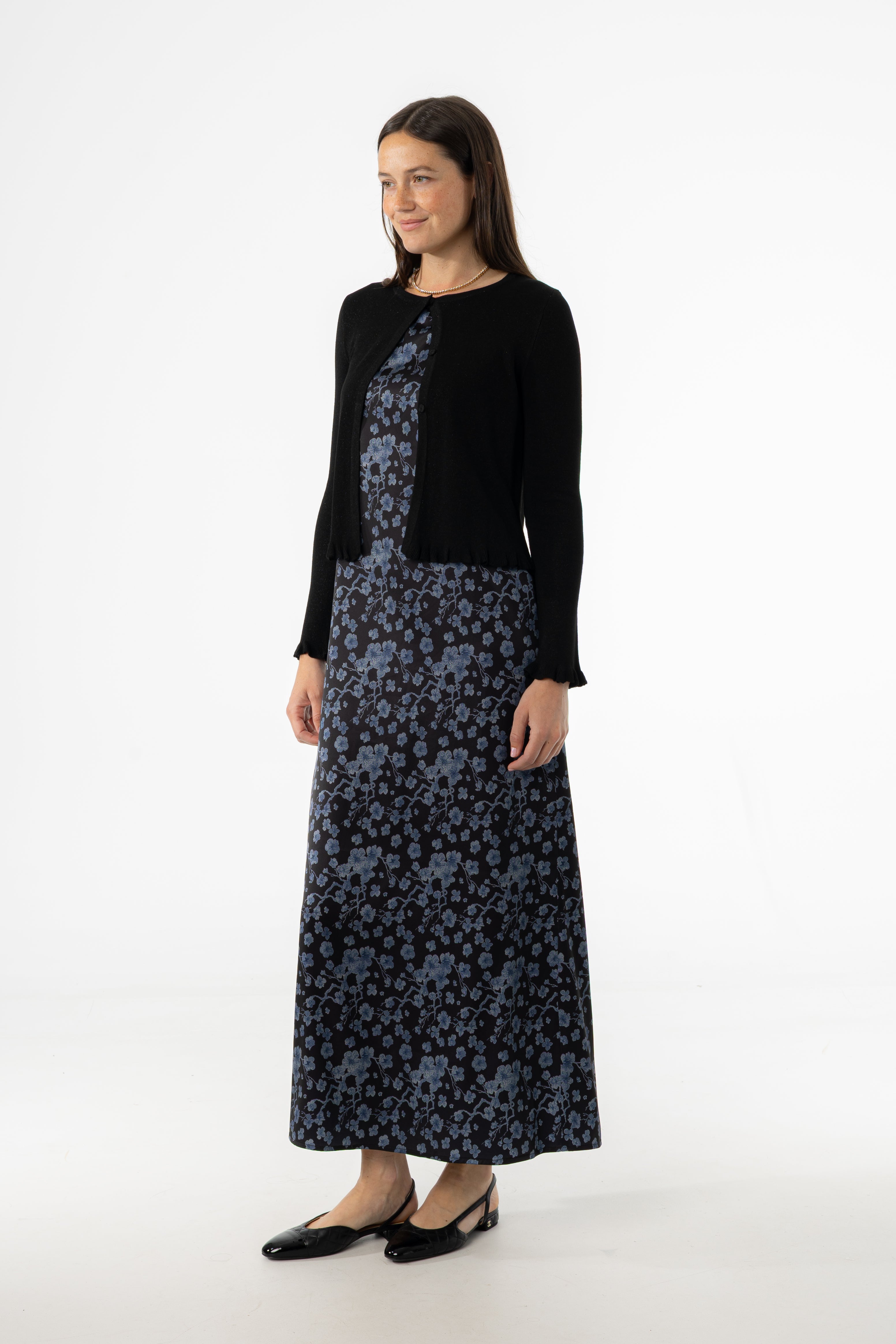 Blue Floral Printed A-Line Slip Jumper