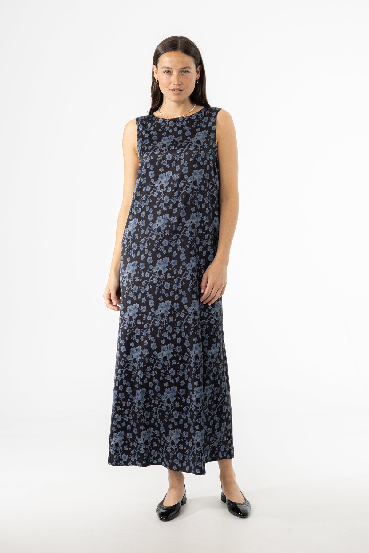 Blue Floral Printed A-Line Slip Jumper