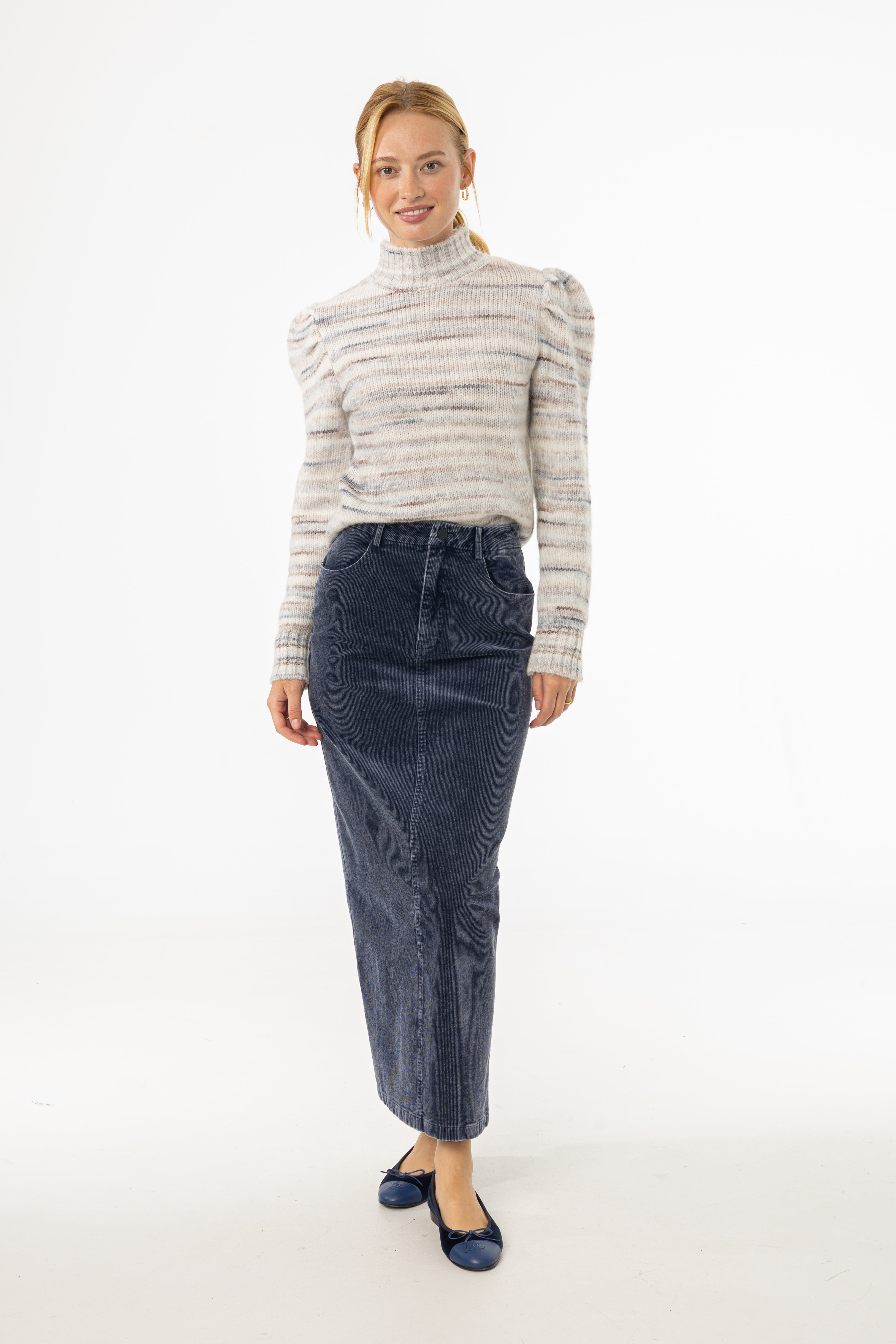 Blue Wash Corduroy Skirt