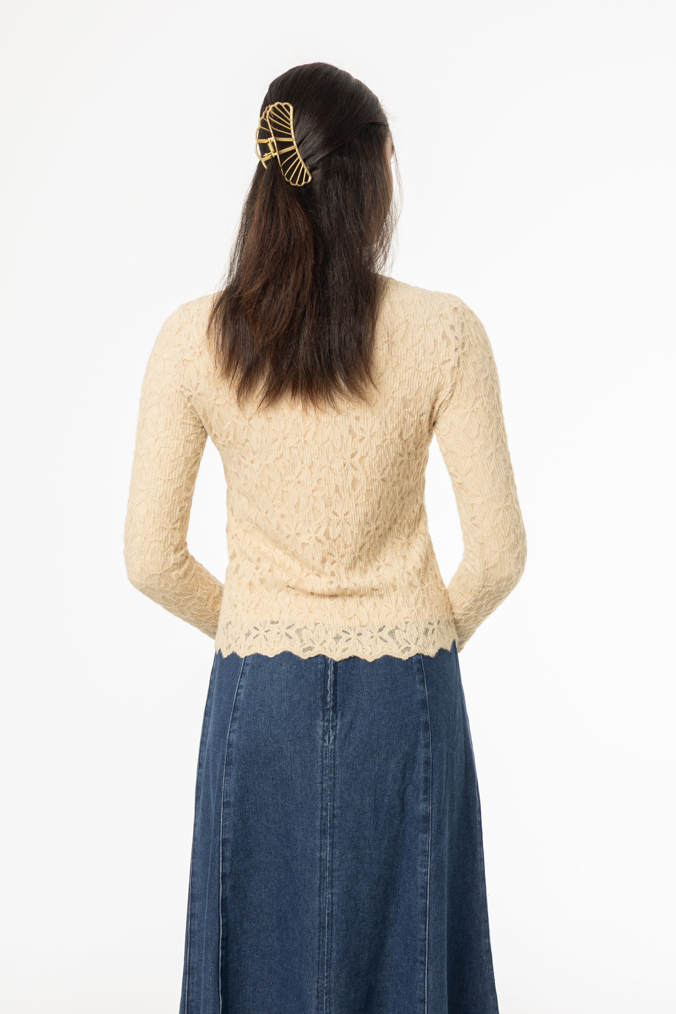 Bone Floral Scalloped Top