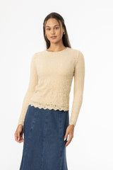 Bone Floral Scalloped Top