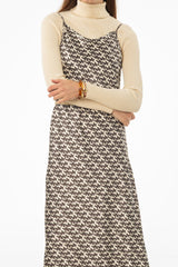 Brown & Cream Houndstooth Printed Slip Dress