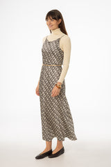 Brown & Cream Houndstooth Printed Slip Dress