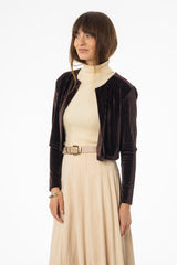 Brown Ribbed Velour Cardigan