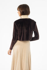 Brown Ribbed Velour Cardigan