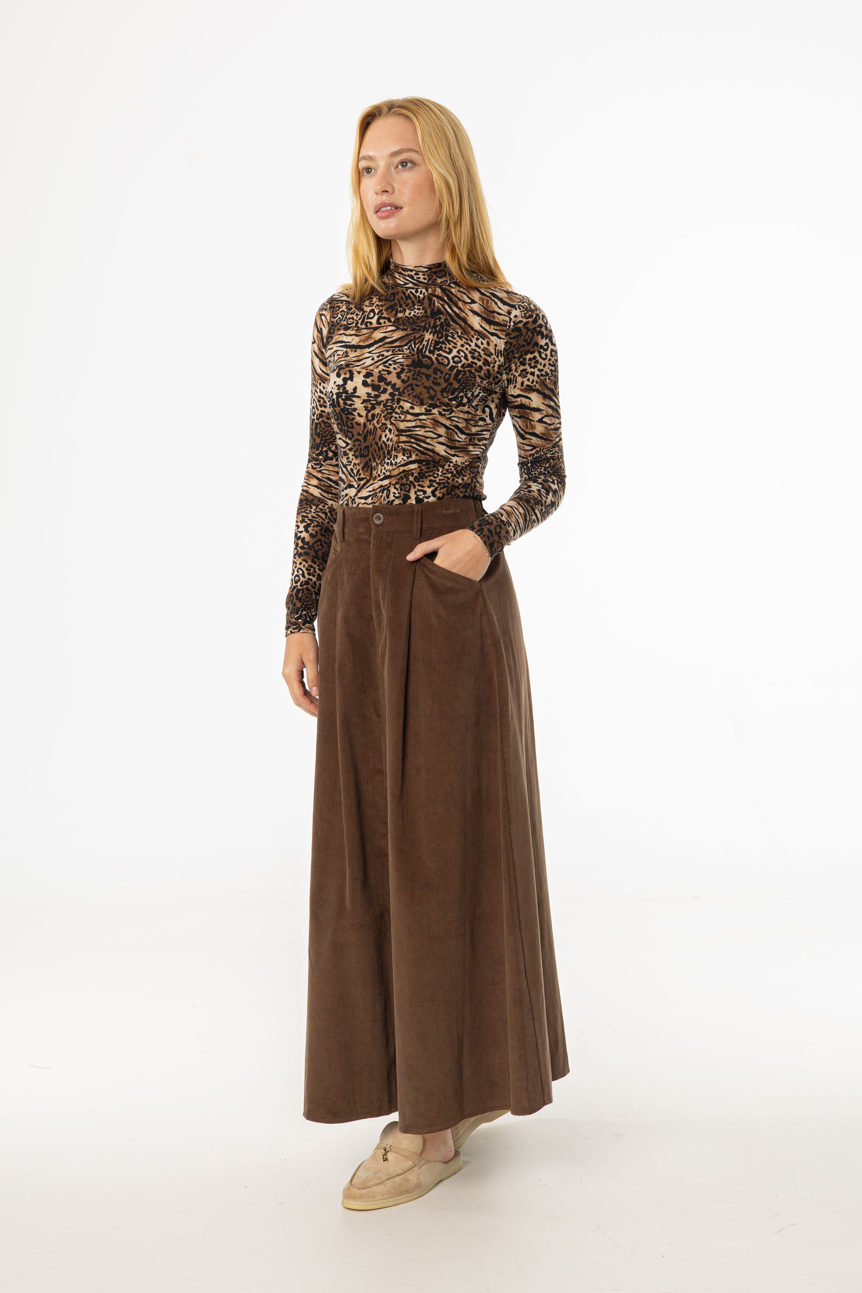 Brown Cargo Corduroy Maxi Skirt
